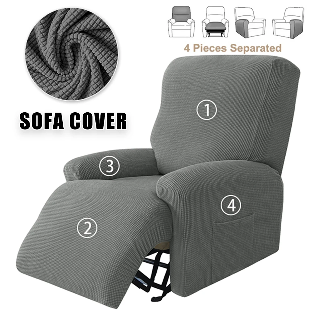 Waffle Pattern Jacquard Recliner Armchair Cover Polar Fleece Elastic Sofa Cover Full Sofa Slipcover 4pce/set Single Seat