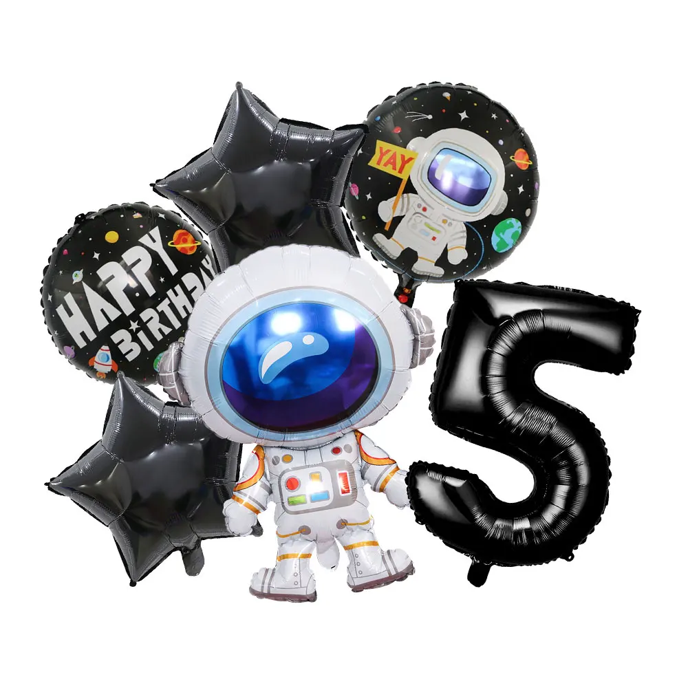 Neue Astronauten-Geburtstagsparty-Dekoration, schwarze Weltraum-Astronauten-Teller, Servietten, Becher, Tischdecke, Hintergrund, Party-Geschenke, Kindergeburtstag – Detail 22