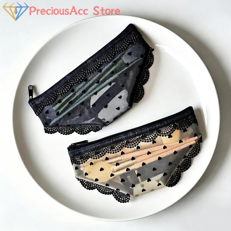 @#.Unique Lace Mesh Cosmetic Pouch Portable Zipper Beauty Storage Bag Multi Function Makeup Organizer For Travel Toiletry Supply