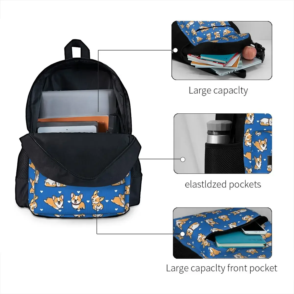 Sacs à dos Kawaii Corgi pour enfants, cartable pour garçons et filles, sacs d'école pour enfants, sac à dos de dessin animé pour enfants, sac à dos de voyage, sac initié, grande capacité