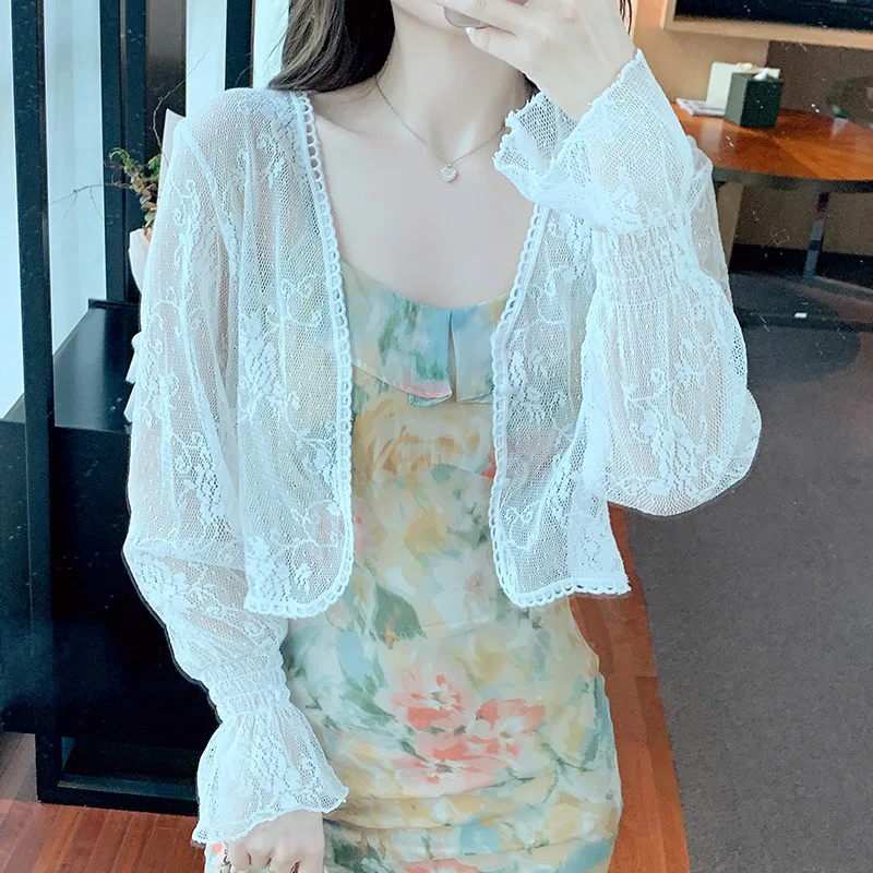 

Spring Summer New Women's Short Shawl Jacket 2026 Fashion Loose Fit Long Sleeve Sun Protection Transparent Cardigan Outerwear
