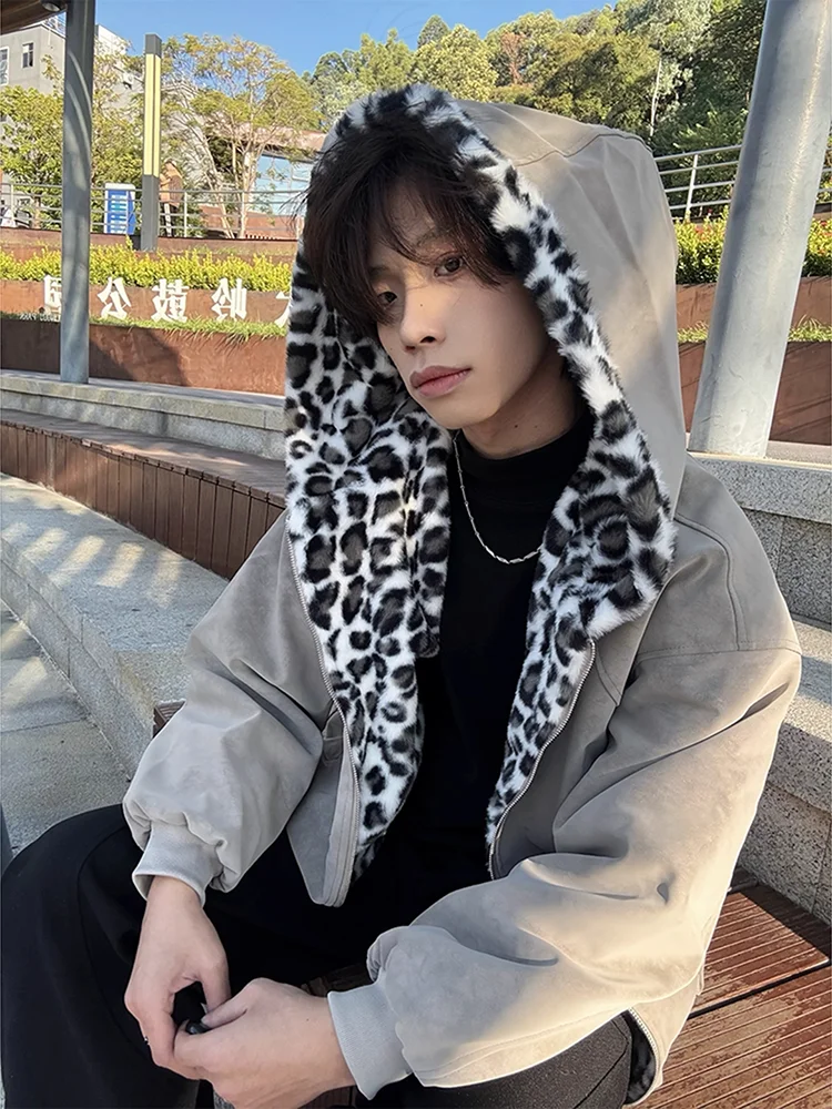 

American Sle Hooded Double-Sided Wear Thiened Warm Cotton Jaet Men's Winter Coat Bald Eagle Patterned Leather Jaet