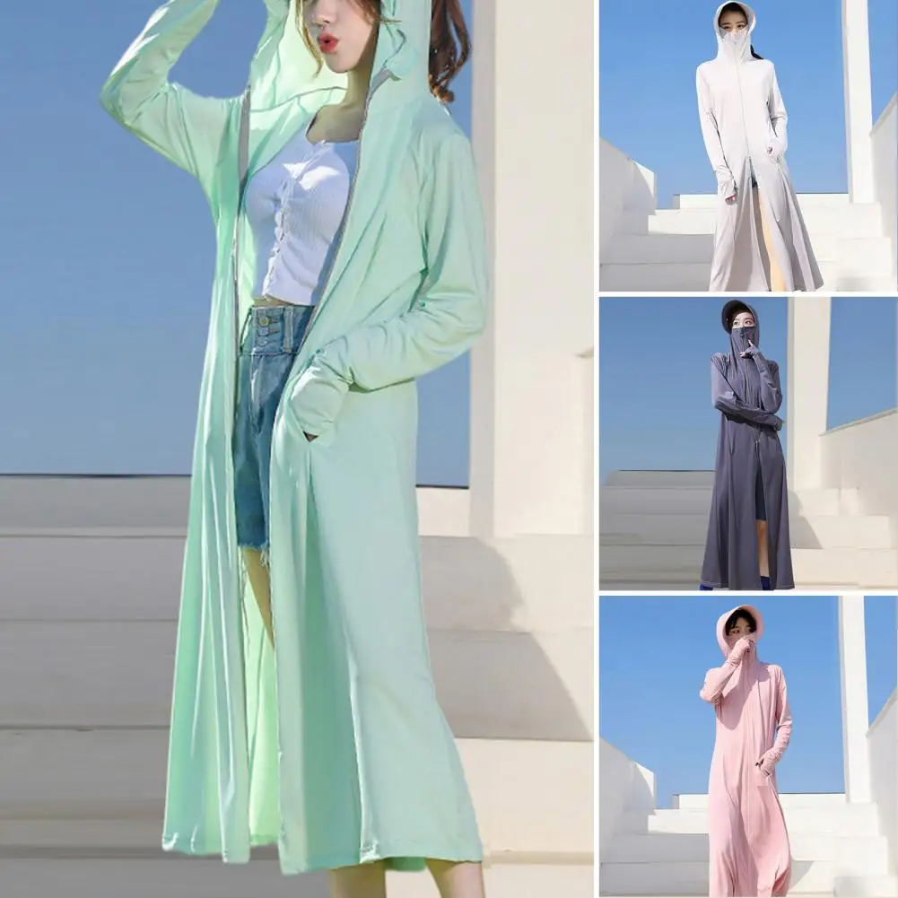 Солнцезащитный крем, защита от солнца, длинное пальто с капюшоном, моющиеся оборки, регулируемая талия, пляжное анти-УФ-платье для женщин