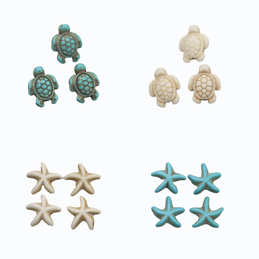 20pcs/Lot Turtle Starfish Turquoise Blue Loose Green Stone Shape Beads for DIY Bracelet Necklace Jewelry Making