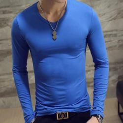 2023 Elastic Mens T-Shirt O-Neck Round Neck Long Sleeve Men T-Shirt For Male Lycra And Cotton T-Shirts Man Clothing