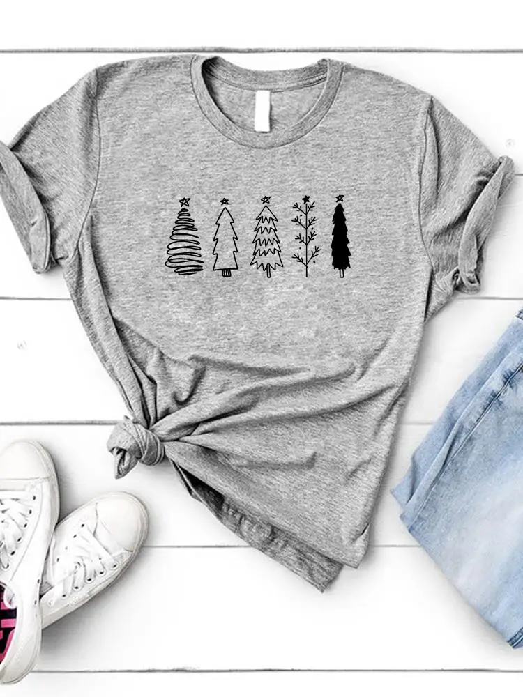 

Tee Christmas Holiday Top Print Women Fashion Tree Style Watercolor Cute Lady New Year Shirt Clothing Clothes Graphic T-shirt