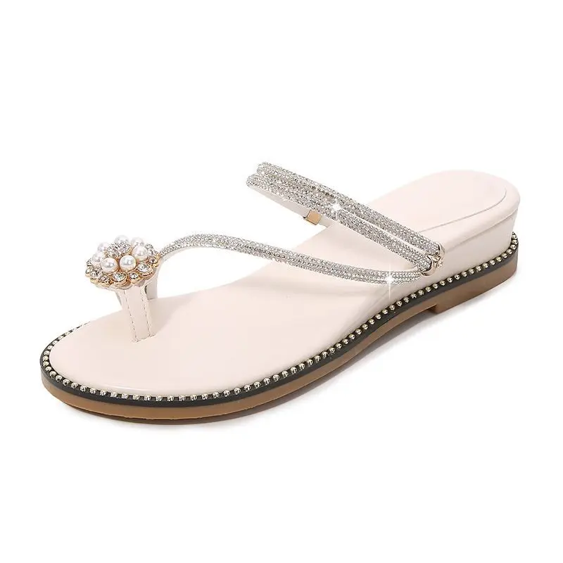 

2023 Summer New Flats Sandals Women Open Toe Clip Toe Outer Wear Rhinestone Sandals Two-wear Small Size 313233 Women's Shoes