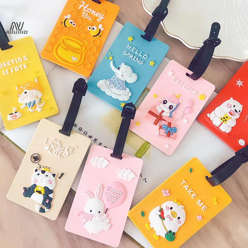 

Cartoon Travel Luggage Tags Baggage Suitcase Name Address Label Holder Silica Gel Luggage Bag Tag Cute Travel Accessories