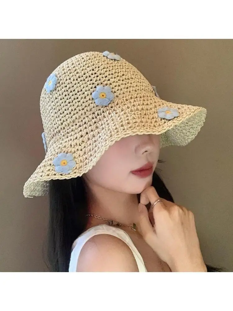 

39BD Fashionable Foldable Sun Hat Breathable Wide Brimmed Summer Floral Accessory