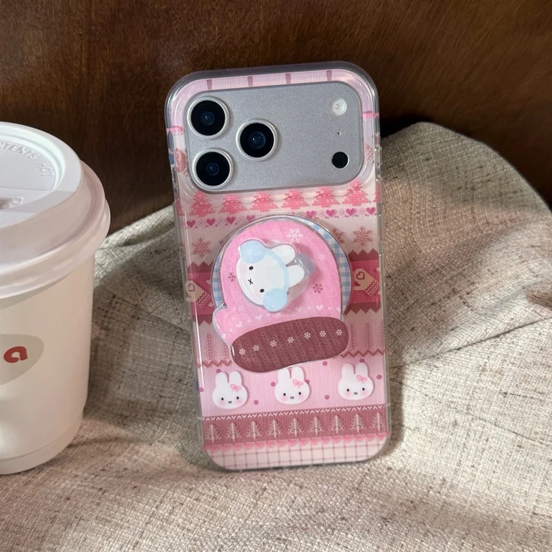 

Winter sweater gloves Miffy Magsafe Wireless Charge Phone Case For iPhone 16 15 14 13 17 Pro Max Cartoon Miffy Magnetic Cover﻿﻿
