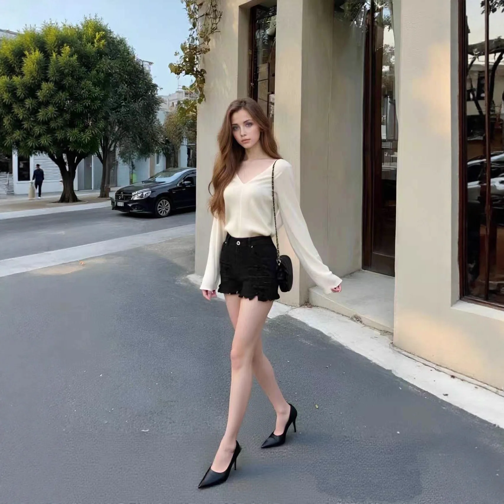 

Elastic High-Waist Denim Shorts Women's Slimming High-Rise Jean Shorts New Style Elastic Slim-Fit Women's Clothing Denim Shorts