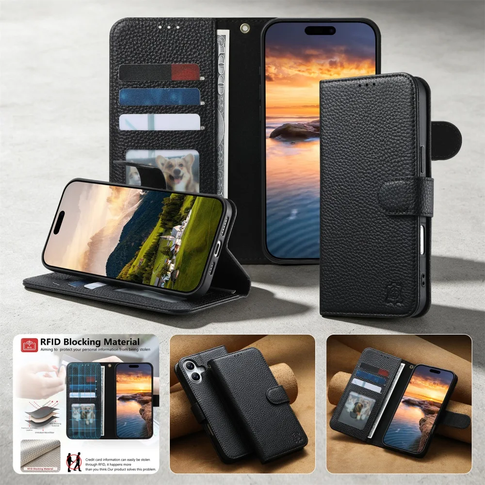 Retro Litchi Grain Leather Magnetic Flip Cover for iPhone 18 Air 17e 16 15 14 Plus 13 12 11 Pro Max Xs Max with Wallet Card Slot