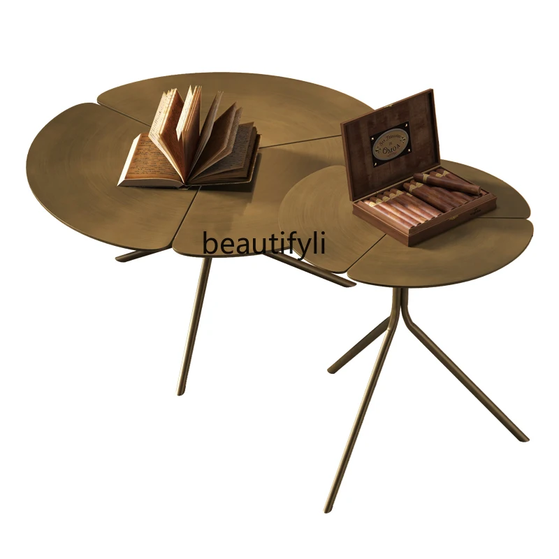 

Italian Minimalist round Petals Living Room Silent Wind Size round Coffee Table Combination Corner Table Brushed Side Table