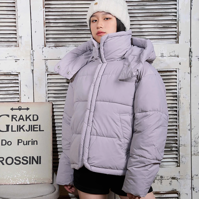 

Korean Sle Loose ort Padded Cotton Jaet Women's Winter Thi Warm Bread Coat Hooded Stand Collar Outerwear