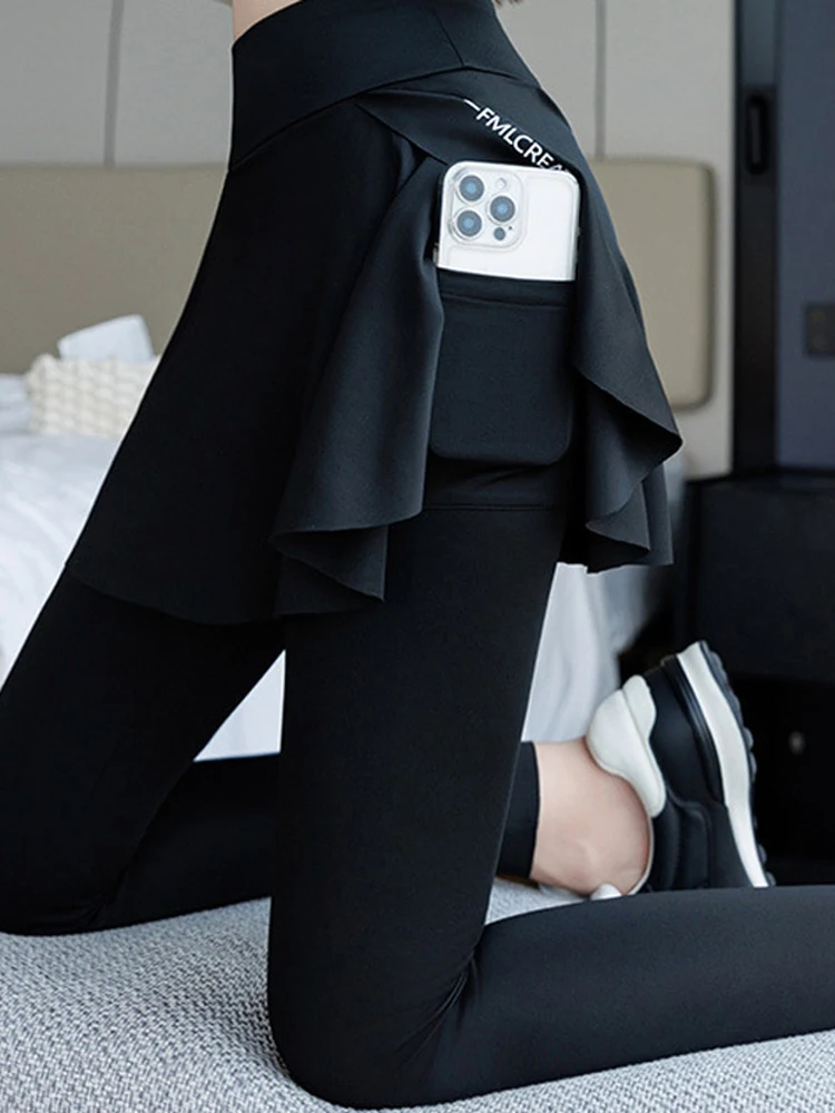 Jupe-pantalon taille haute doublé en peau d'arche pour femme, collant de course, de Yoga, de sport, de cyclisme, de levage des fesses, automne et hiver