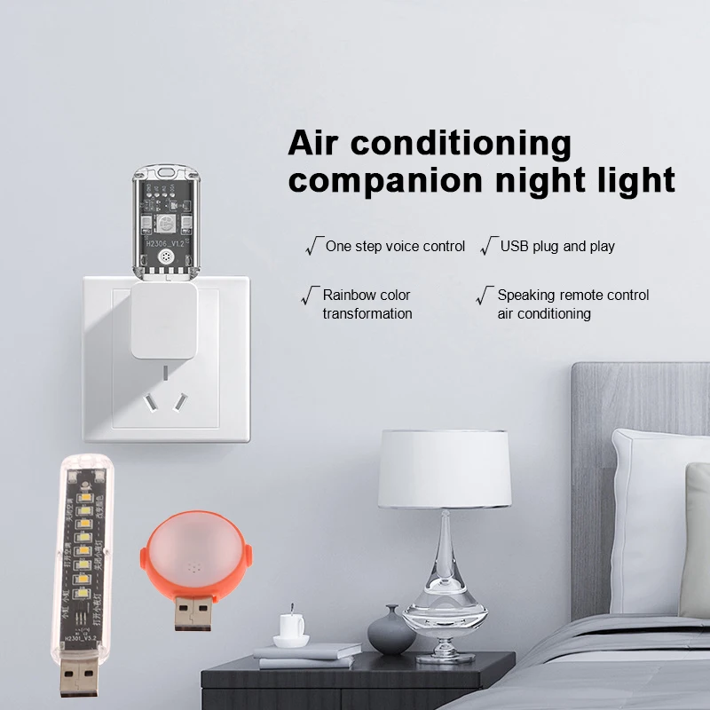 USB 5V Intelligent Voice Control Night Light Module Mini Air Conditioner Mate Light Air Conditioner Remote Control