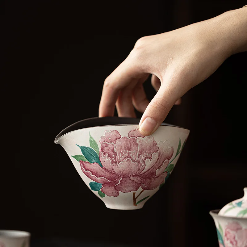 Old Rock Clay Light Makeup Peony Pitcher Gong Dao Bei Chinese Style Porcelain Set Cup Vintage Pot Ceremony Utensils