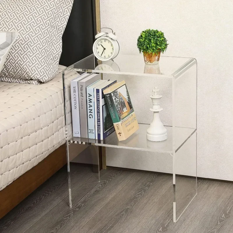 Premium Clear Acrylic Side Table, Decorative Living Room Side Table, Modern Home Decor Bedroom Nightstand Storage Rack