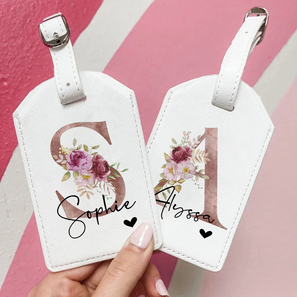 Personalized Monogram Luggage Tag Custom Name PU Leather Tags Travel Suitcase Baggage Label Wedding Birthday Xmas Gift for Her