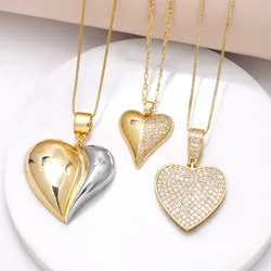 FLOLA Luxury Full Crystal Heart Necklace for Women Gold Silver Color Bubble Heart Necklace CZ Jewelry Gifts nket33