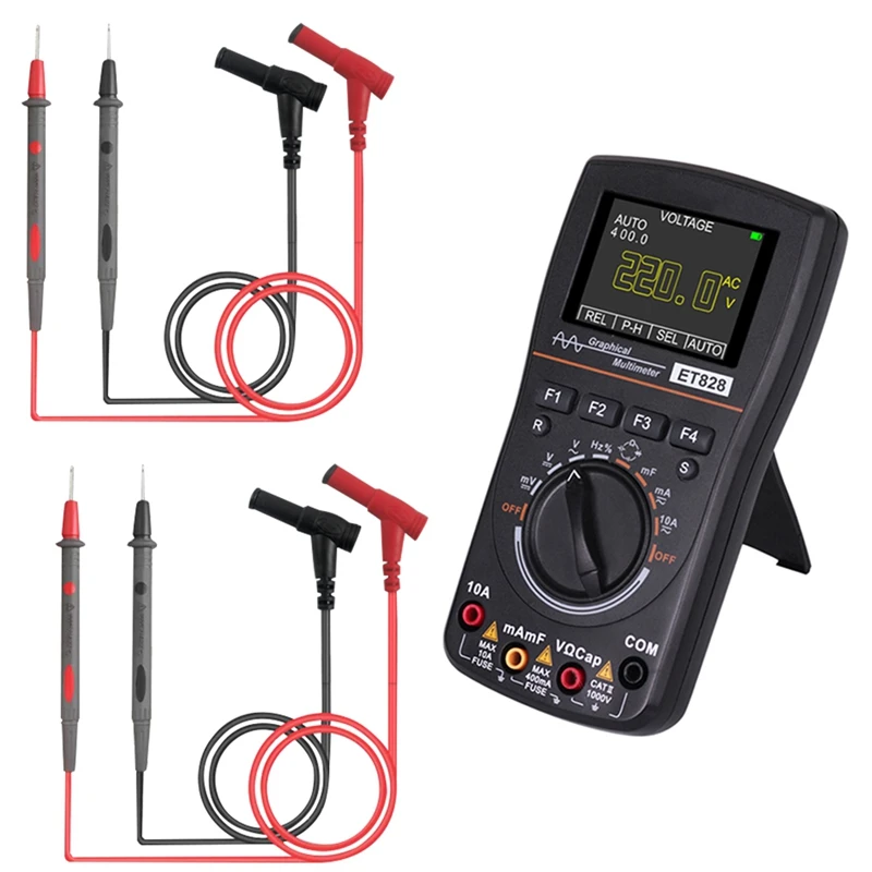 

2 In 1 Digital Oscilloscope Multimeter Bandwidth 2.5Msps Sampling Rate Graphical Oscilloscope Resistance Meter ET828