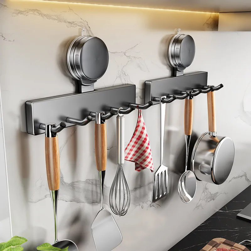 Kitchen Bathroom Suction Cup Hook Wall Multifunctional Storage Rack No Drilling Strong Load-Bearing Spatula Spoon Storage Rack
