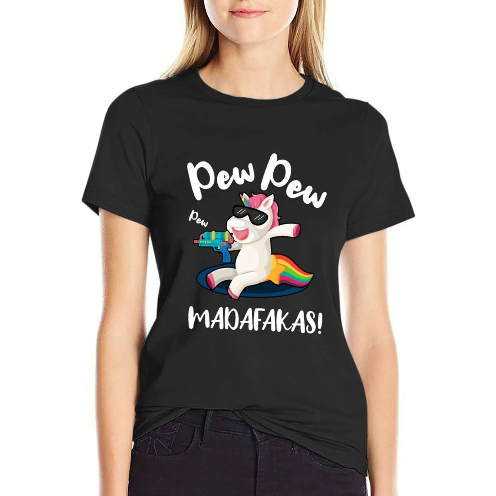 

pew pew madafakas funny unicorn T-Shirt aesthetic clothes Aesthetic clothing summer top oversized t shirts for Women