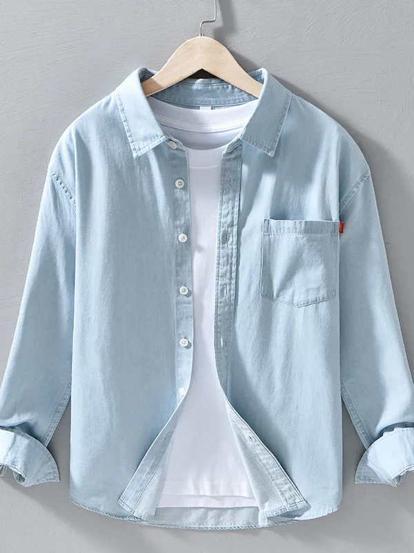 

Retro Waed Pure Cotton Denim Long Sve Men's irt Casual Loose Fit Autumn Versatile Trendy Outerwear Carrot Sle Jeans