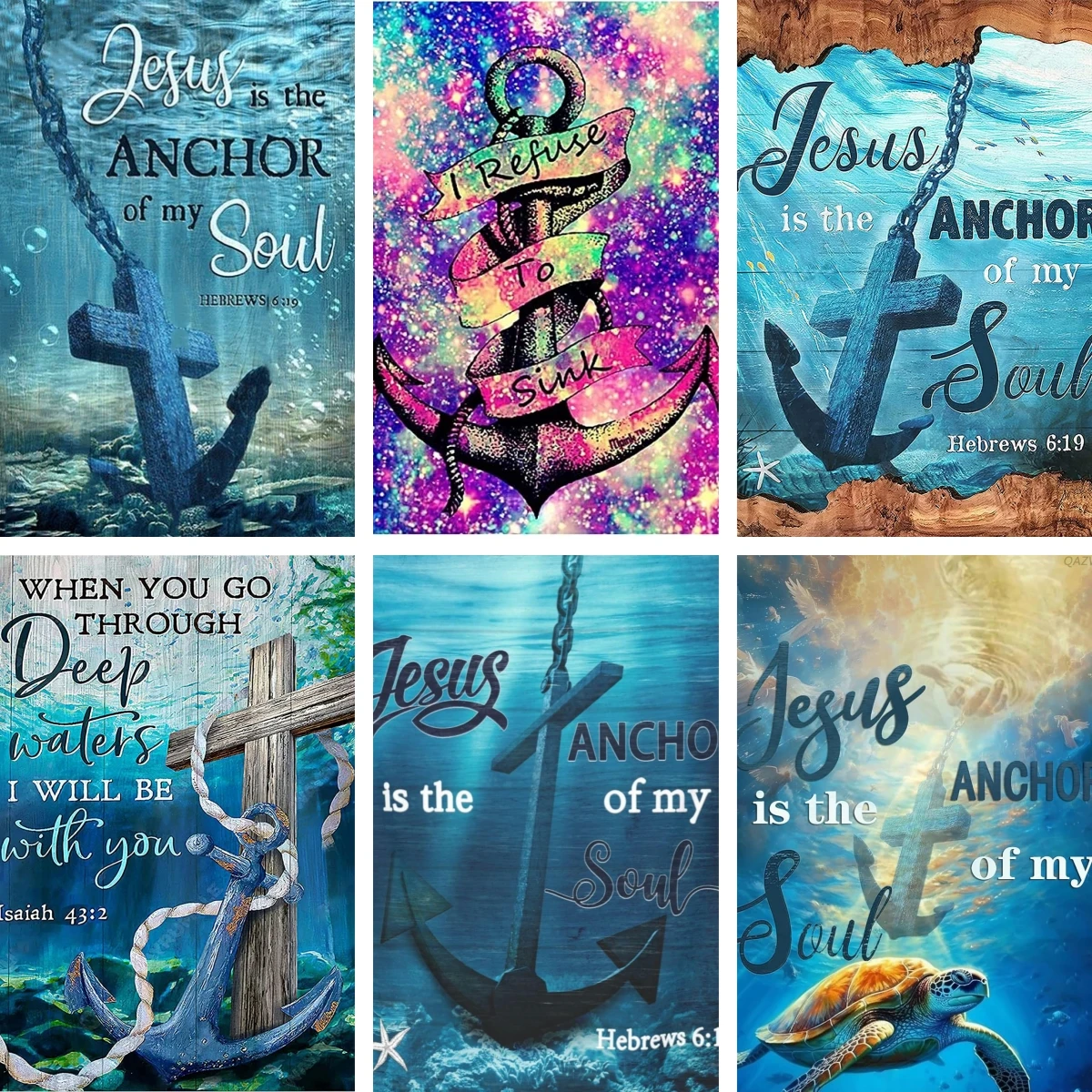 

Christian Scripture Diamond Painting Full Drill Rhinestone Embroidery Set , Jesus Is The Anchor of My Soul Hebrews , Bible Verse