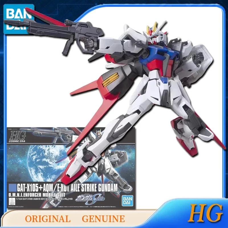 Bandai Gundam asli HG GAT-X105 + AQM 'e-x01 AILE STRIKE GUNDAM Anime Action figure mainan untuk anak-anak hadiah Model ornamen