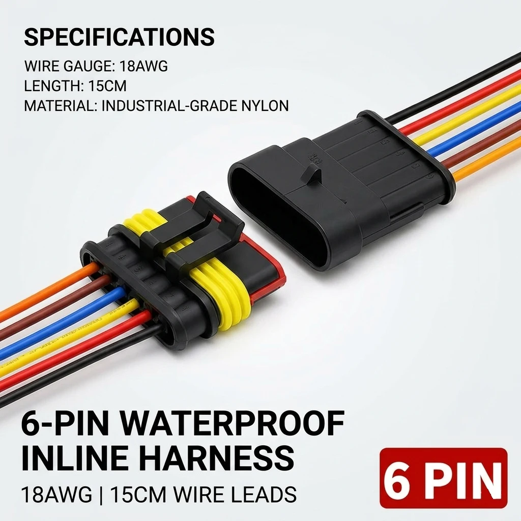 6-Pin AMP Auto Connector, Waterproof Male & Female Plug, 18AWG Wire Quick Disconnect, Durable Automotive Wire Harness Connector
