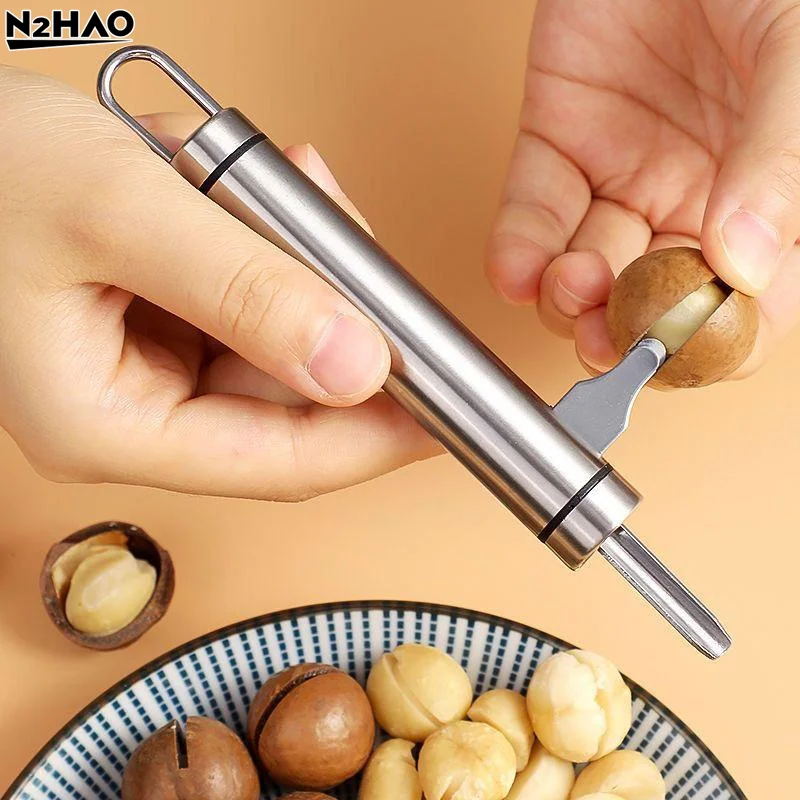 

Механический грецкий орехотрещитель 2-в-1 из нержавеющей стали, быстрый открыватель для орехов, кухонные инструменты для фруктов и овощей