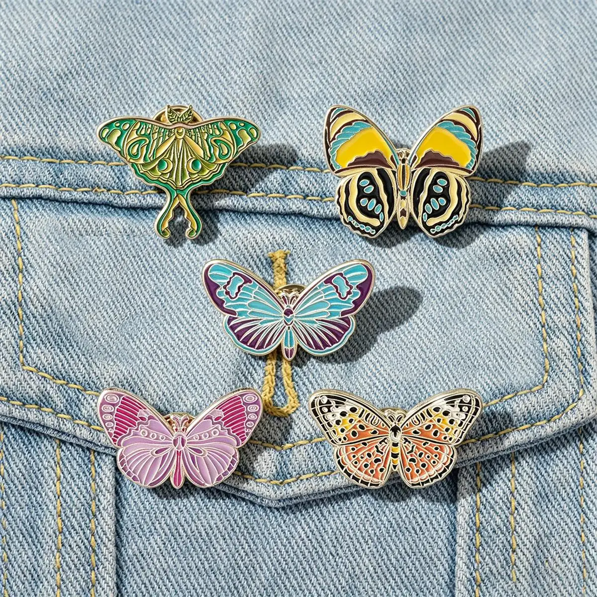 5Pcs/Set Colorful Butterfly Enamel Brooch Cartoon Insect Backpack Lapel Metal Badge Cosplay Clothing Jewelry Accessories Gifts