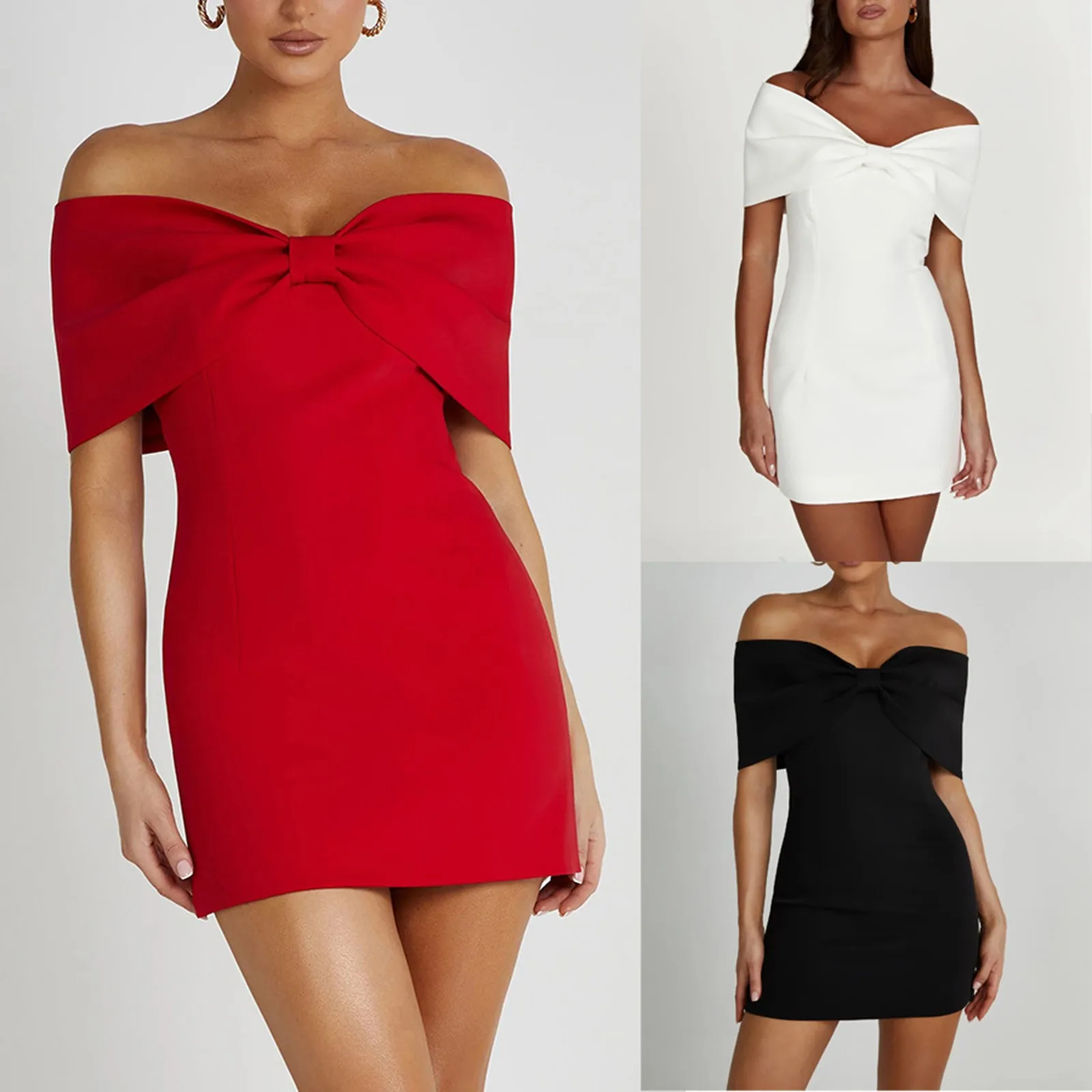 

Sexy Backless Sleeveless Bodycon Dresses 2025 Female Chic New Party Club Robes Fashion Red Bow Strapless Women Mini Dress