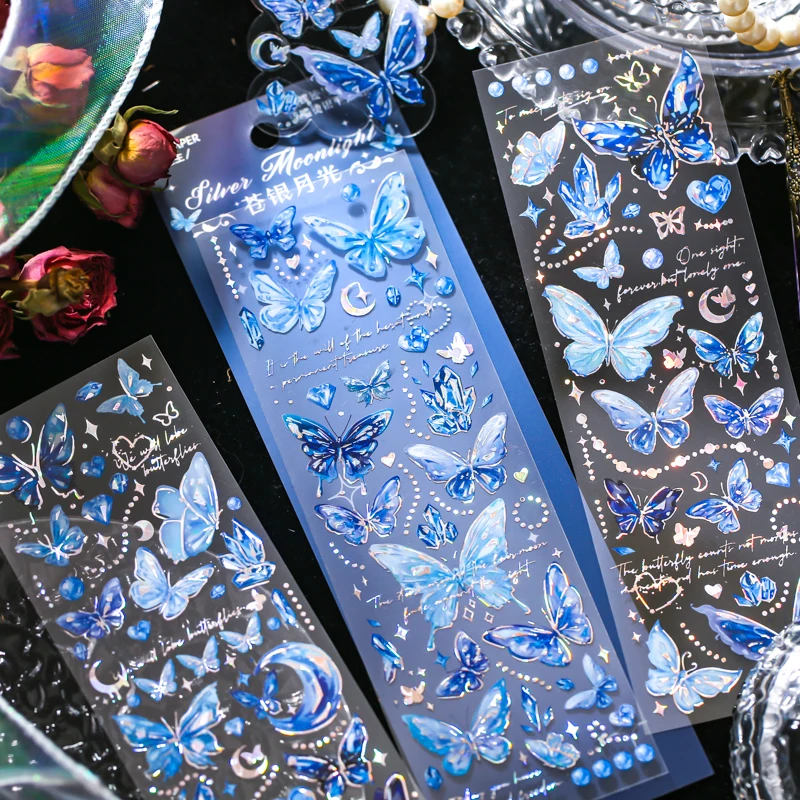 3 sheets/pack Mr. Paper Waterproof PVC Sticker Embossed Gilding Butterfly Creative Collage DIY Guka Small card Album Decoration