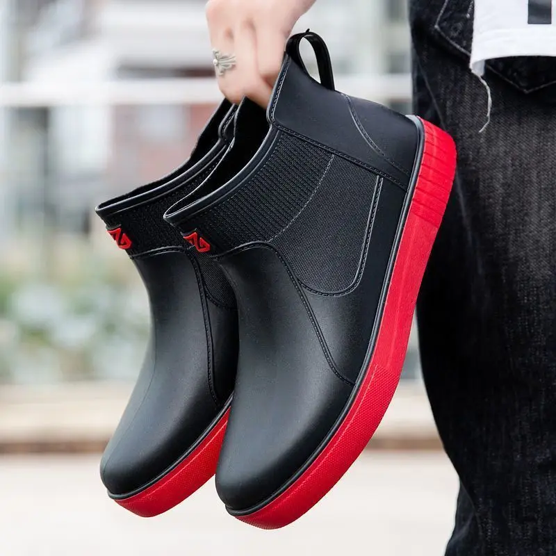 Men's Thick Platform PVC Rain Boots, Waterproof & Non-Slip, For Work & Students_voghion.com