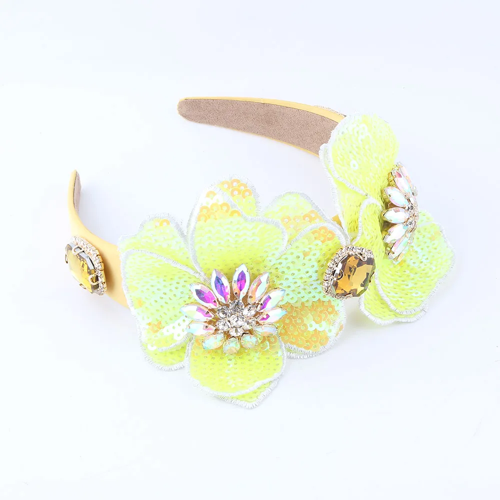 Smart Casual Baroque Handmade Sequin Big Flower Headbands Fashion Hair Accessories  Party Shiny Hairband  For Women Wedding 1013