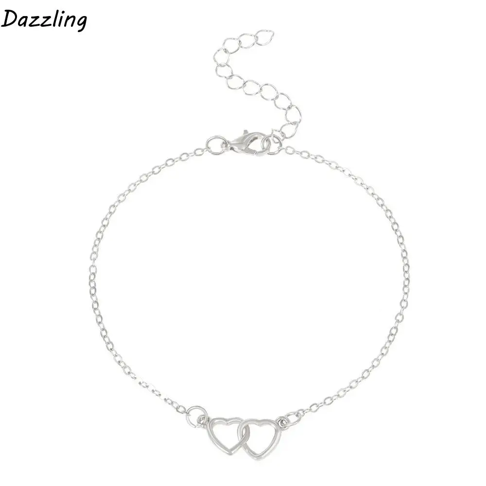 

Unique Boho Double Heart Anklet Hollow Out Alloy Bling Hollow Out Love Foot Chain\ Foot Chain Korean Style Leg Chain Beach