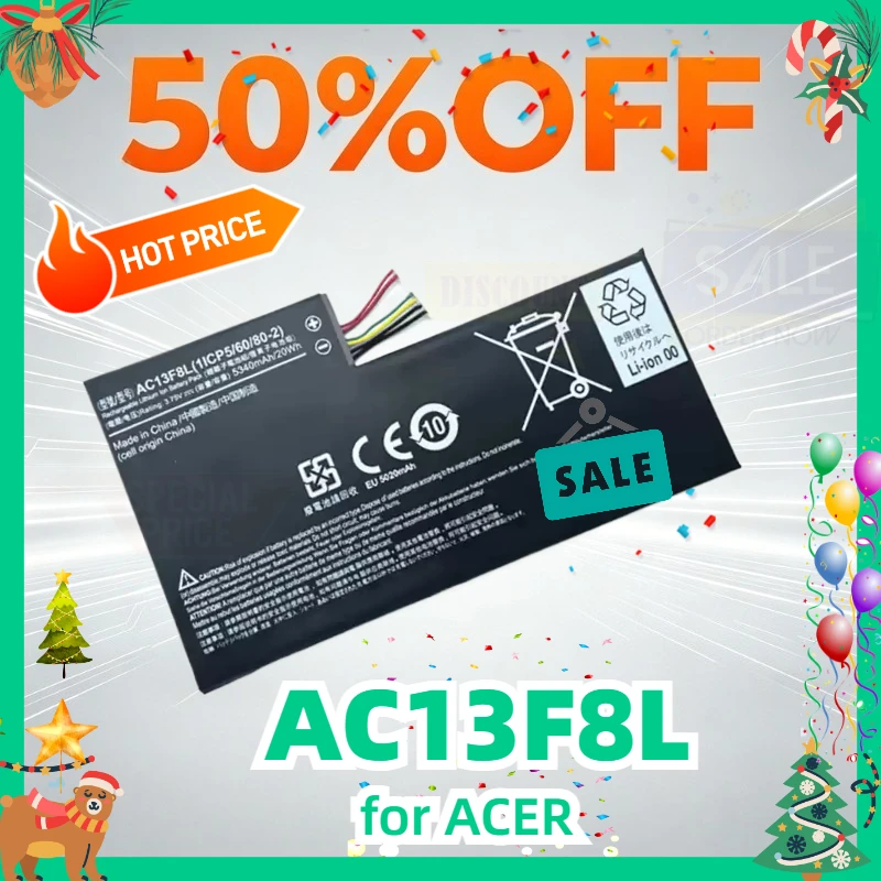 AC13F8L Laptop Battery for ACER Iconia Tab W4 W4-820P A1-810 A1-A810 A1-811 W4-820 AC13F3L 3.75V 5340mAh Replacement Battery