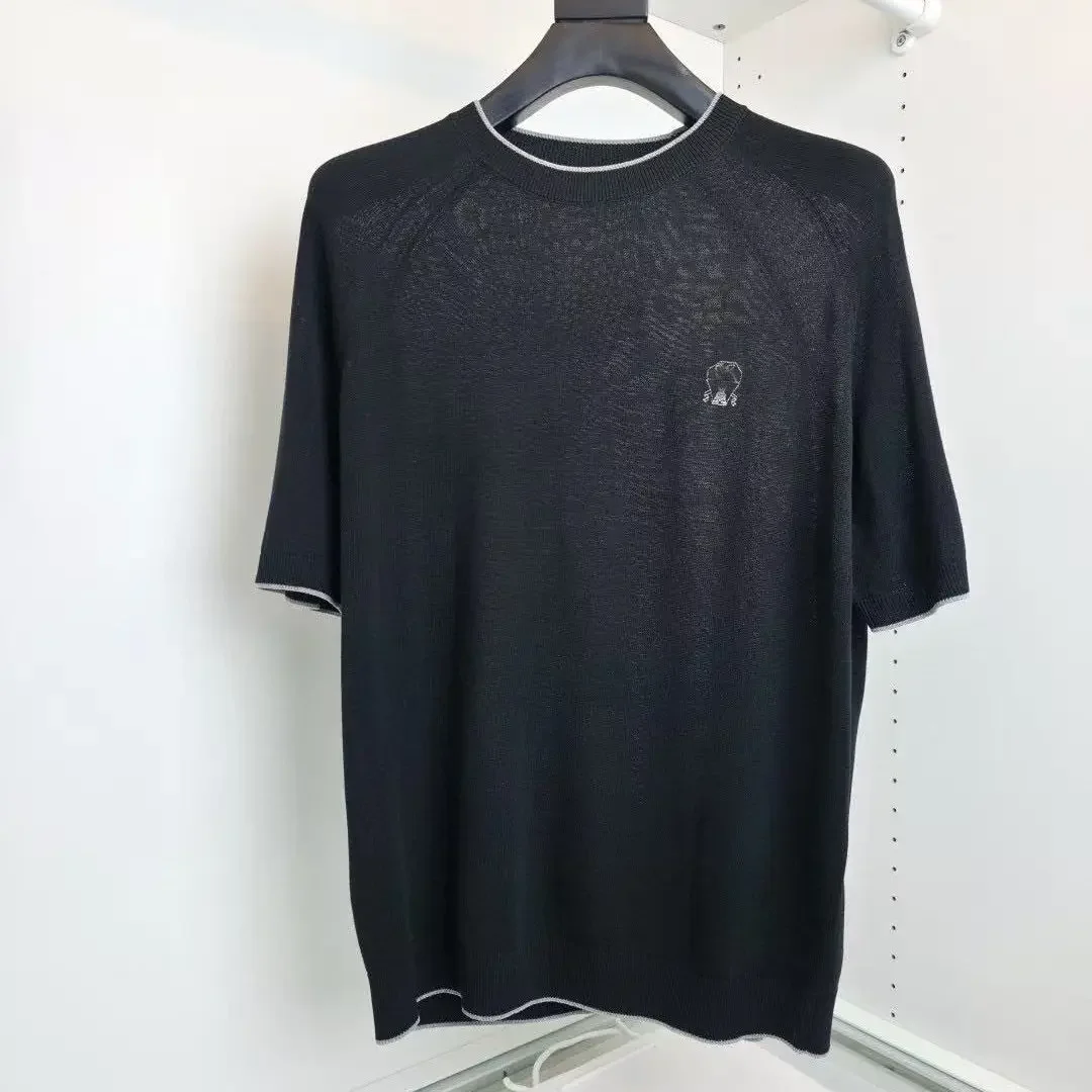 BC Italian Old Money Style Men's Crew Neck Linen Short Sleeve Knitted Embroidered T-Shirt