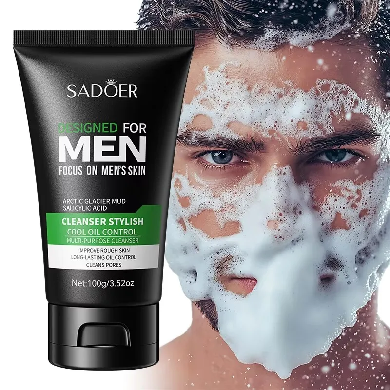 Deep Cleansing Men Cool Facial Cleanser Oil Control Moisturizing Blackhead Remove Dark Spots Pores Acne Mark Refining Face Wash