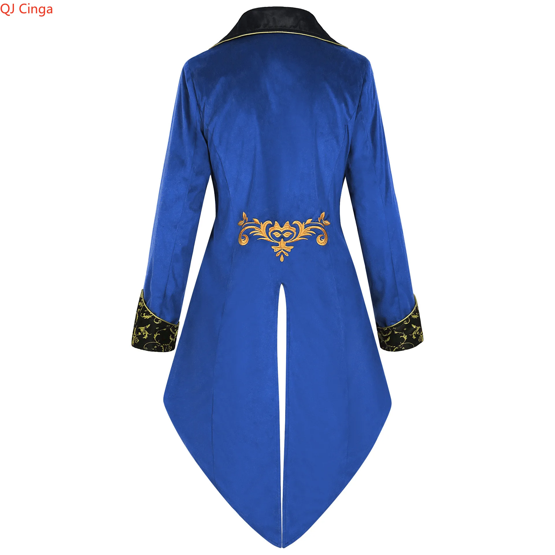 Retro-style Men's Blue Steampunk Tailcoat, Purple Gothic Frock Jacket, Red Long-sleeved V-neck Trench Coat. Black or Green Tops.