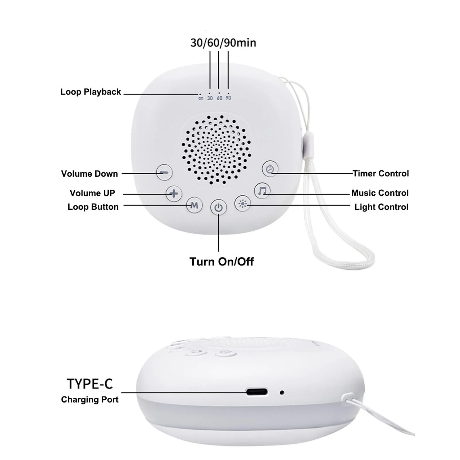 آلة صوت قابلة للتعديل محمولة 32 مستويات حجم 3 مؤقت 20 صوت آلة ضوضاء بيضاء مع ضوء ليلي للسفر للطفل #2