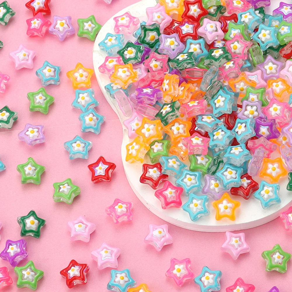 

DIY Jewelry Findings 25pcs 12mm Oil Drop Flowers Decorated Cute Stars Acrylic Beads Fit Bracelet Necklace Earring Beading