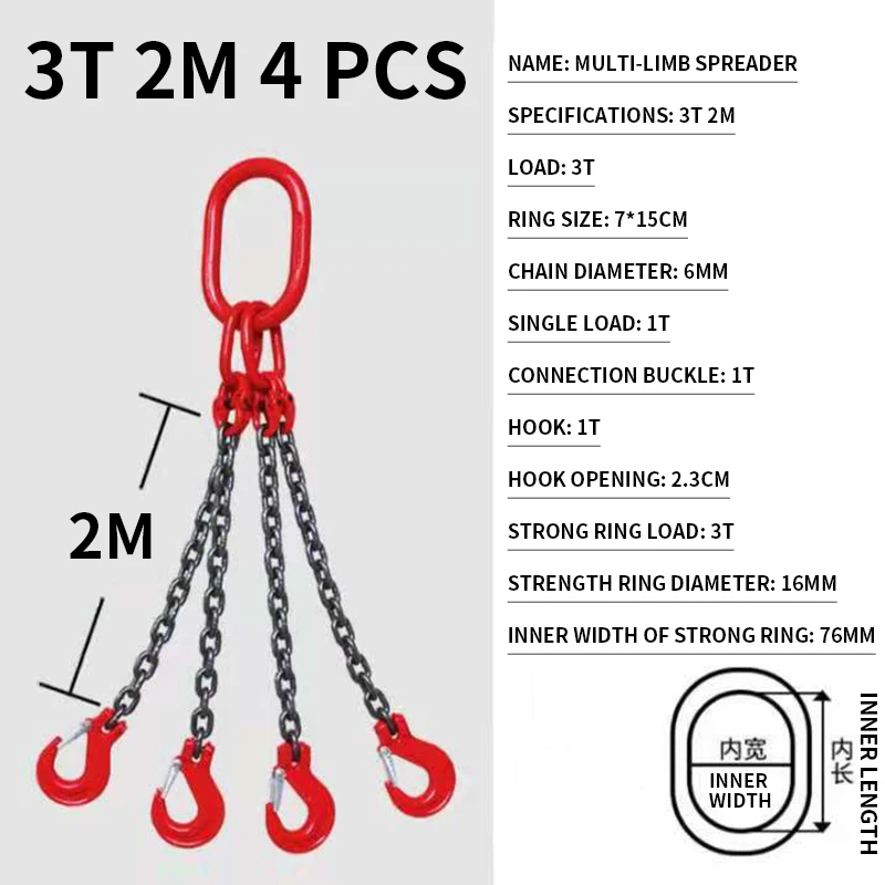 3T 2M 4PCS Hook Chain Hoist Rantai Blok Penarik Blok Jatuh Chain Hoist Hand Tools Mengangkat Rantai dengan