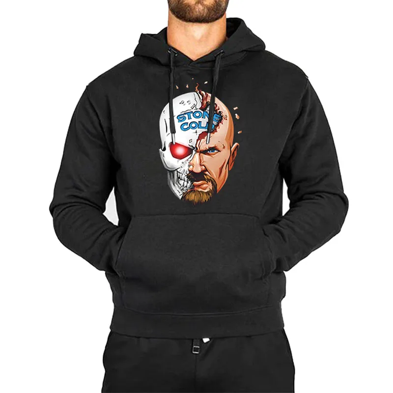 Men's Black Stone Cold Steve Austin Half Skull Hoodie Casual Hoodies Sweatshirts Men's Top Solid Color Hoodies Sweatshirt Male