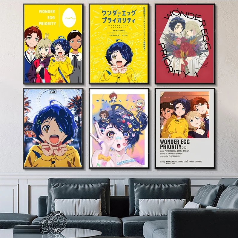 Hot Anime Wonder Egg Priority Classic Movie Posters Waterproof Paper Sticker Coffee House Bar Home Decor