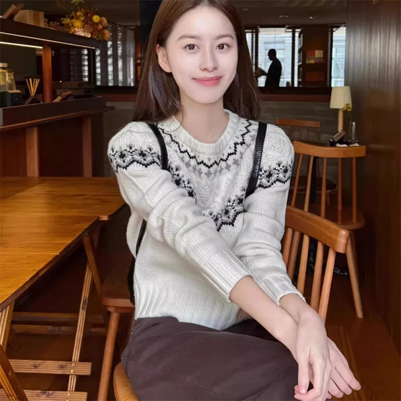 

Daling Town Knitted Sweater Guangzhou antou Women's Outerwear Faionable Autumn Long Sve round Ne Regular Fit Sweater