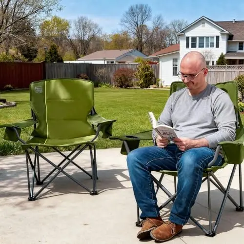 Oversized Folding Camping Chair for Adults, Support 550 LBS Heavy Duty with Cup Holder Side Pocket for Camp, Lawn