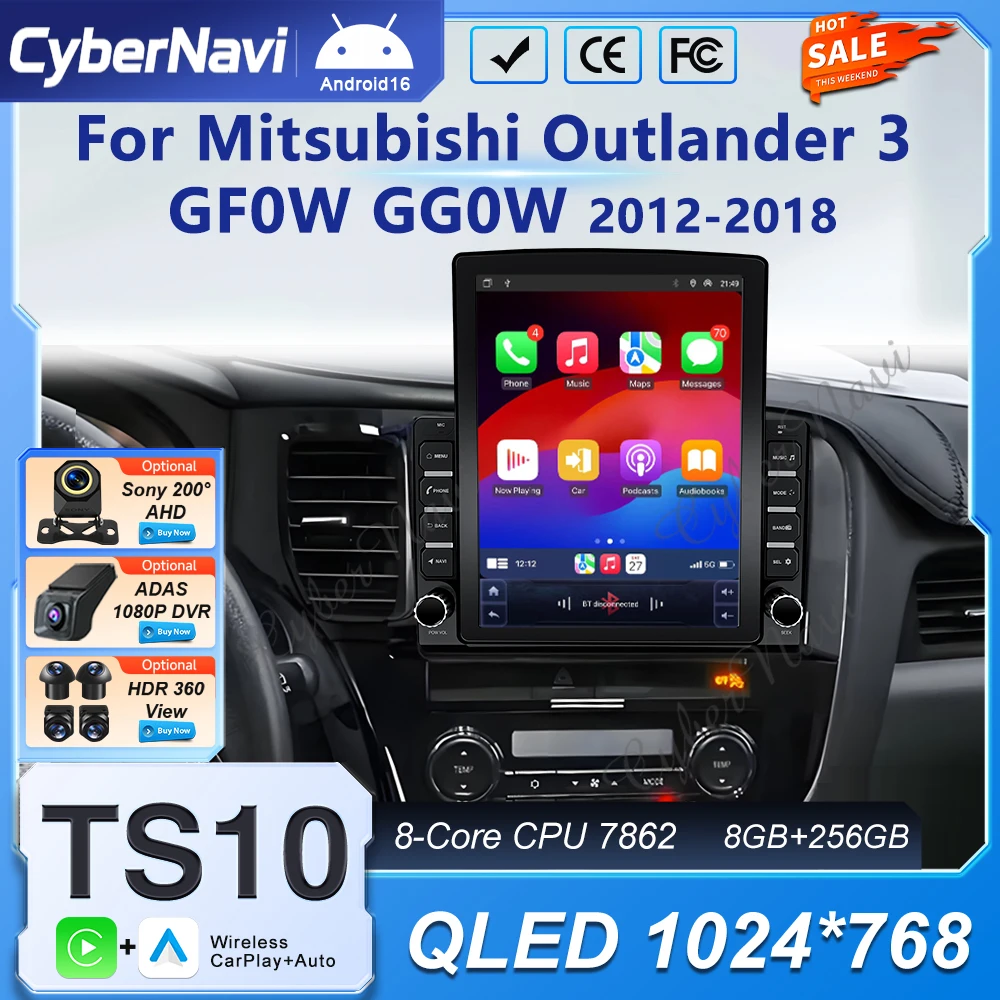 Android 16 9.7 polegadas para Mitsubishi Outlander 3 GF0W GG0W 2012 2013 2014 2015 2016-2018 Navegação Multimídia Automotiva para Carros com Direção à Esquerda